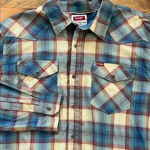 Wrangler Plaid Long Sleeve Button Up Shirt Mens XL Western Rodeo Wear